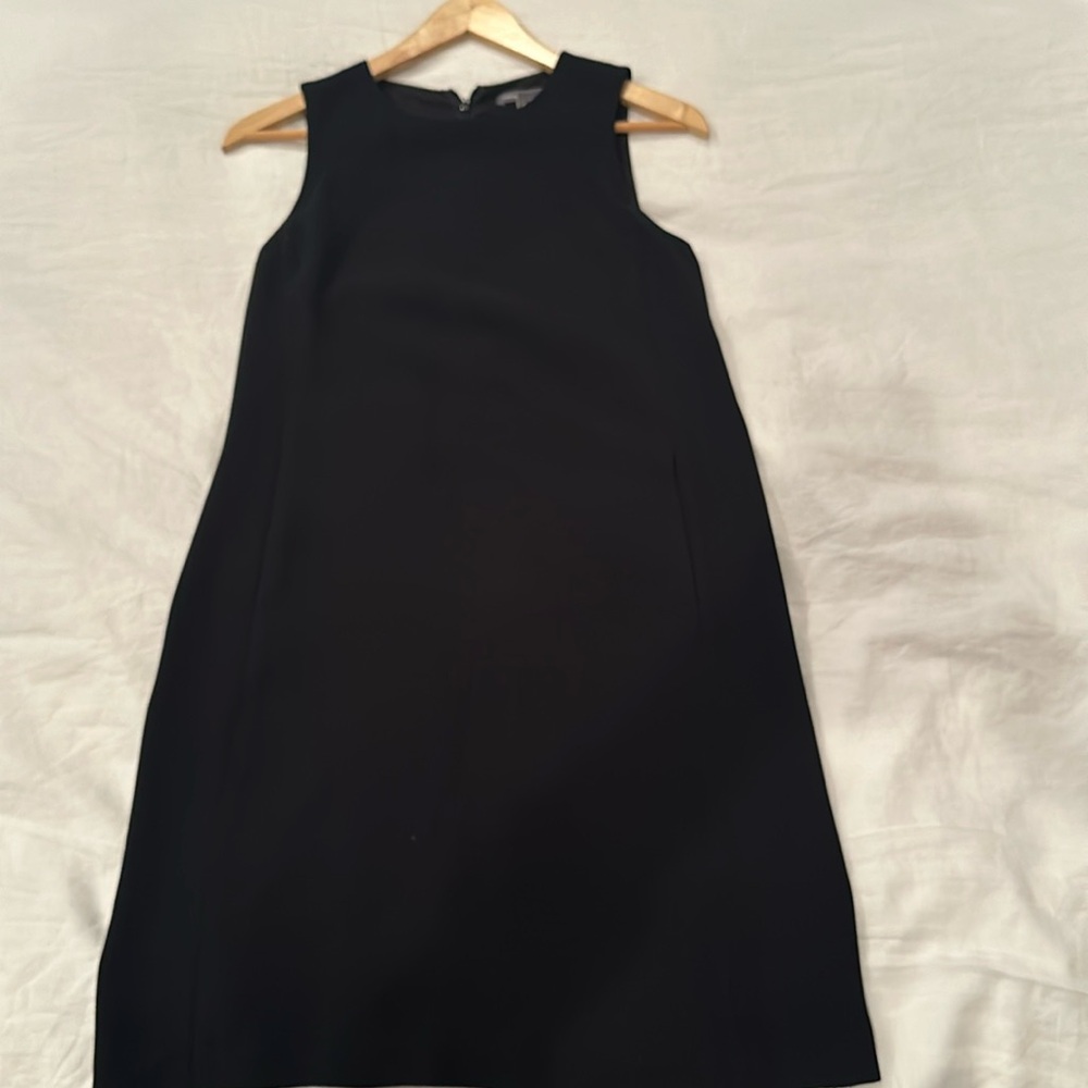 Vince shift dress with leather trim on back. Classic style. Size 0. Black. Lined